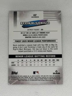 2026 Topps Finest Kevin McGonigle Uncommon Green X-Fractor /99 RC - Image 2