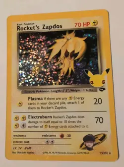 Pokemon TCG Rocket's Zapdos Holo Rare Card 15/132 Celebrations Series (NM) - Image 1