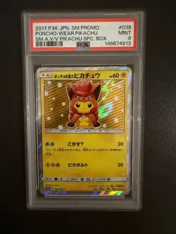 PSA 9 Poncho Wearing Pikachu Vulpix 038/SM-P Promo Pokemon Card Japanese 2017 - Image 1