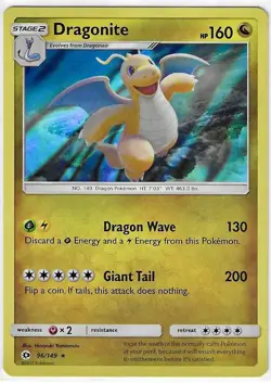 Dragonite 96/149 Holo Rare Sun & Moon Base Set Pokemon Card TCG - Image 1