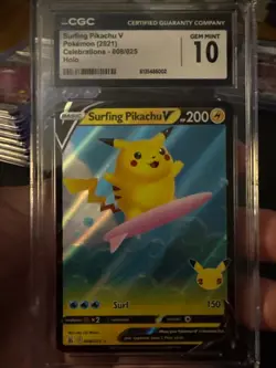 2021 Sword & Shield Celebrations Surfing Pikachu V CGC 10 English #8 Basic/Rare - Image 1