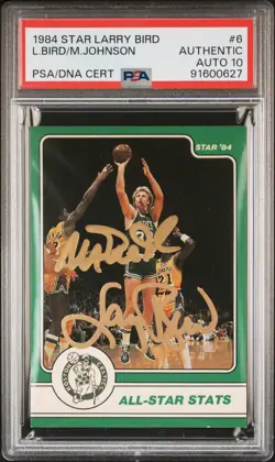 1984 Star #6 Larry Bird Magic Johnson Dual Autograph PSA 10 Auto Gold RARE - Image 1