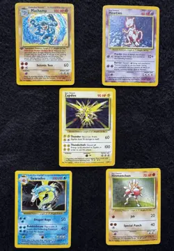 Pokemon Card Lot (5) Base Set Holo 1999 Zapdos Mewtwo Machamp 1st Ed & More- HP - Image 1
