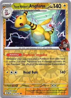 Team Rocket's Ampharos 074/182 Uncommon Destined Rivals Pokemon Reverse Holo NM - Image 1