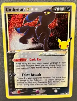 Pokemon Umbreon Gold Star 17/17 Celebrations Classic Collection 2021 NM + 2 Pack - Image 1