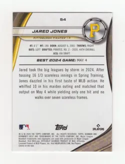 2024 Bowman's Best Jared Jones #54 Purple Mojo Refractor 97/250 RC Pirates - Image 2