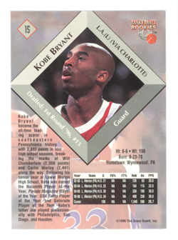 Score Board 1996 Basketball Rookies Kobe Bryant Lower Merion Rookie #15 - Image 2