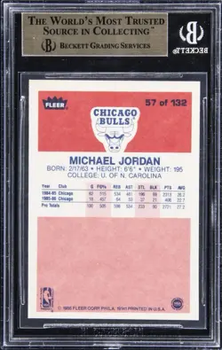 1986 Fleer Michael Jordan #57 Rookie RC BGS 9.5 GEM MINT INVESTMENT GRADE! - Image 2