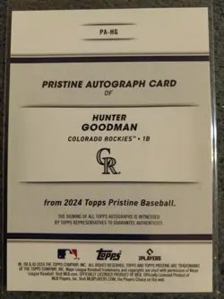 2024 Topps Pristine Autograph Sp Hunter Goodman Rockies On Card Auto 🔥 - Image 2