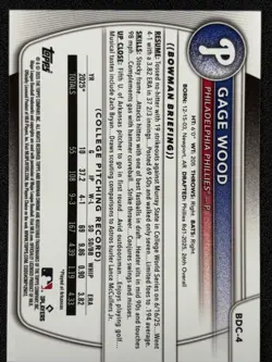 Gage Wood 2025 Bowman Draft 1st Purple Geometric Refractor 112/250 PHILLIES - Image 2