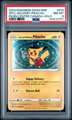 2020 POKEMON SWSH BLACK STAR PROMO #074 SPECIAL DELIVERY PIKACHU-HOLO PSA 8 - Image 1