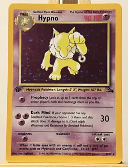 Pokemon TCG Hypno 8/62 Fossil Holo Rare 1st Edition English 1999 WOTC - Image 1