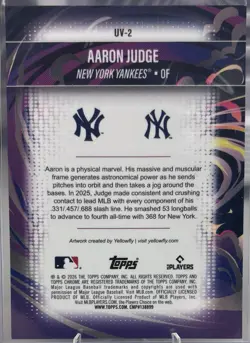 2026 Topps Chrome Aaron Judge Ultra Violet Case Hit SSP UV-2 New York Yankees - Image 2