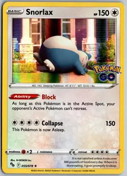 Snorlax 055/078 Rare Pokemon GO Pokemon NM - Image 1
