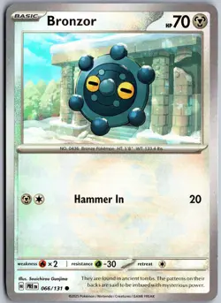 Bronzor (Master Ball Pattern) 066/131 Common Prismatic Evolutions Pokemon NM - Image 1