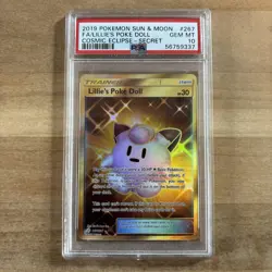 PSA 10 Gem Mint Lillie’s Poke Doll 267 2019 Pokemon Cosmic Ecipse Secret Gold - Image 1