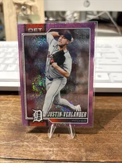 2026 Topps Series 2 Justin Verlander Pink Speckle Foil #415 - Tigers - Image 1