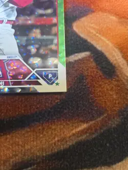 2023 Topps Series 1 Shohei Ohtani #17 Green Foil #/499 Whiting Top Right Corner - Image 3