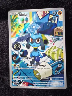 Pokemon TCG Riolu Full Art Holo Scarlet & Violet Illustration Card 215/198 - Image 1