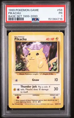 PSA 1 Pikachu Base Set #58 1999 Pokemon WoTC PR - Image 1
