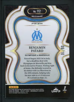 2025-26 BENJAMIN PAVARD 06/10 PANINI SELECT LIGUE 1 MCDONALD S MEZZANINE GOLD - Image 2