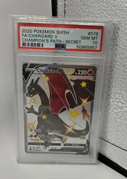 2020 POKEMON SWORD & SHIELD CHAMP'S PATH SECRET #079 FULL ART/CHARIZARD V PSA 10 - Image 1