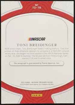 2022 PANIN National Treasures Racing Toni Breidinger Treasured Debut Auto /10 RC - Image 2