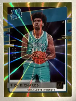 Nick Richards 2020-21 Panini Donruss Gold Laser RC #222 10/10 Bulls Hornets - Image 1