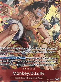 One Piece Monkey D Luffy Alt Art OP16-015 The Time of Battle SR Parallel Card NM - Image 2