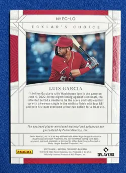 2022 Panini National Treasures - Ecklar's Choice Auto Luis Garcia #EC-LG /49 - Image 2