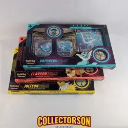 Pokemon TCG Flareon Jolteon Vaporeon Vmax Premium Collection Set of 3 New 820650851308 - Image 1