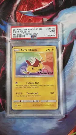Ash's Pikachu SM108 | I Choose You Black Star Promo | PSA 9 | Pokemon TCG - Image 1