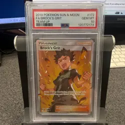 Pokemon Trading Card Game Brock's Grit PSA 10 Full Art Team Up 172/181 Holo - Image 1