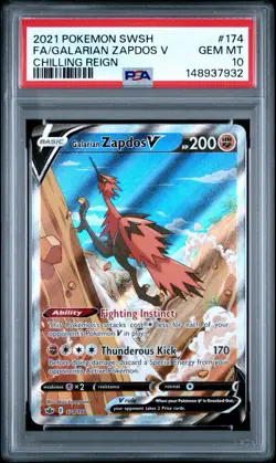 PSA 10 GEM MINT Galarian Zapdos V 174/198 Chilling Reign Alt Art Pokemon Card - Image 1