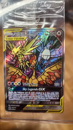 Pokemon TCG Moltres Zapdos Articuno GX SM210 Stained Glass Promo Card Sealed - Image 1