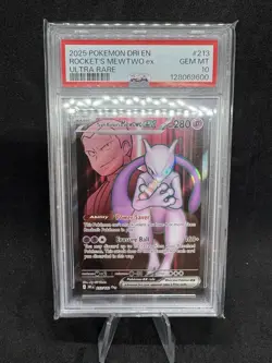 2025 POKEMON DESTINED RIVALS ULTRA RARE TEAM ROCKET'S MEWTWO EX PSA 10 213 - Image 1