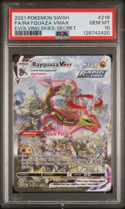 2021 Pokemon Evolving Skies #218/203 Rayquaza VMAX Secret Alt Art PSA 10 7236 - Image 1