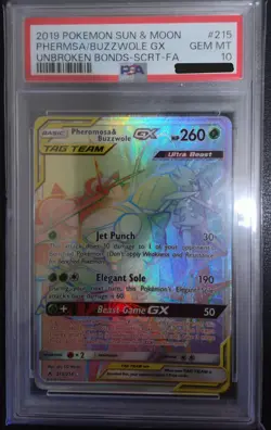Pokemon Unbroken Bonds Secret Rainbow Pheromosa & Buzzwole GX 215/214 PSA 10 - Image 1