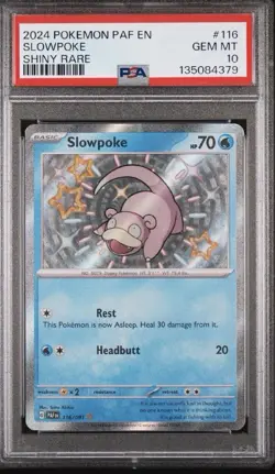 PSA 10 Slowpoke Shiny Rare 116/091 Paldean Fates Pokemon GEM MINT - Image 1