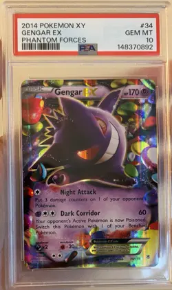 Pokemon TCG PSA 10 2014 XY Phantom Forces Gengar EX 34/119 Holo - Image 1