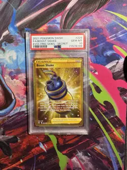 Pokemon TCG Trainer Card Boost Shake Gold Secret Rare Card 229/203 PSA 10 - Image 1