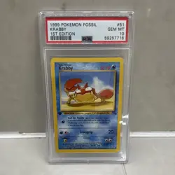 Pokemon Fossil Krabby #51 1st Edition PSA 10 1999 Trading Card - Image 1