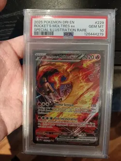 Pokemon TCG Destined Rivals Team Rocket's Moltres EX Card 229/182 Sir PSA 10 - Image 1