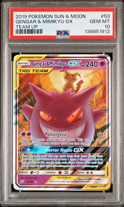 2019 Pokemon Sun & Moon Gengar & Mimikyu GX Team Up #53/181 PSA 10 - Image 1
