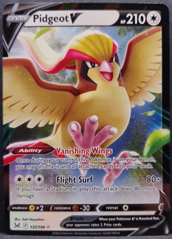 Pidgeot V 137/196 Lost Origin Pokemon Pokemon Card English Near Mint - Image 1