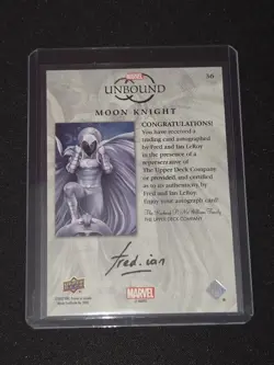 2021 UD Marvel Unbound Moon Knight Gold Artist Auto Fred Ian 41/50 #36 RARE - Image 2