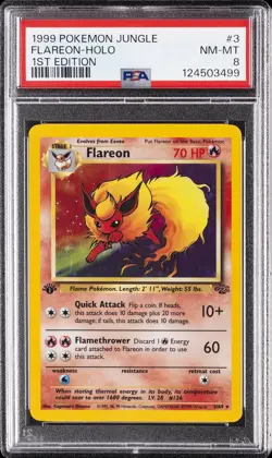 1999 POKEMON JUNGLE 1ST EDITION #3 FLAREON-HOLO PSA 8 - Image 1