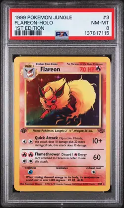 1999 POKEMON JUNGLE 1ST EDITION #3 FLAREON-HOLO PSA 8 - Image 1