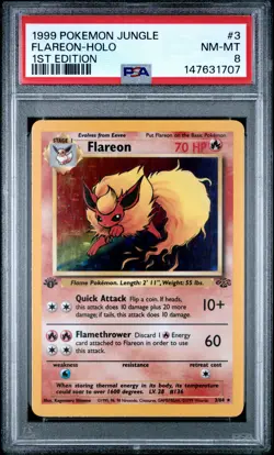 1999 POKEMON JUNGLE 1ST EDITION #3 FLAREON-HOLO PSA 8 - Image 1