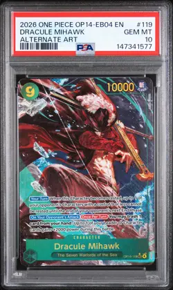 2026 ONE PIECE OP14-EB04-THE AZURE SEA'S SEVEN #119 DRACULE MIHAWK PSA 10 - Image 1